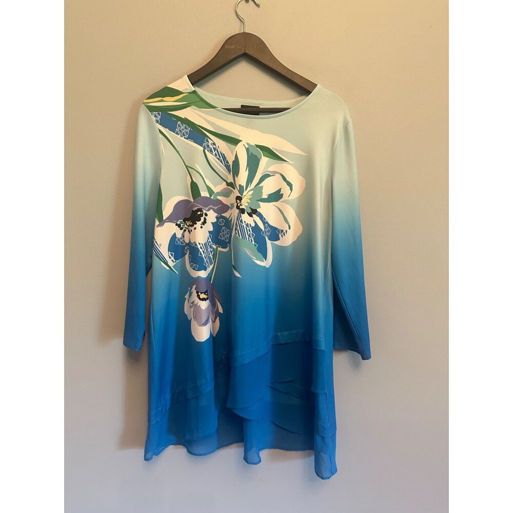 JM Collection Delight Ocean Turquoise Layered Tunic Floral Size M